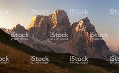 Morning panoramic view of Mount Pelmo, Italian dolomites